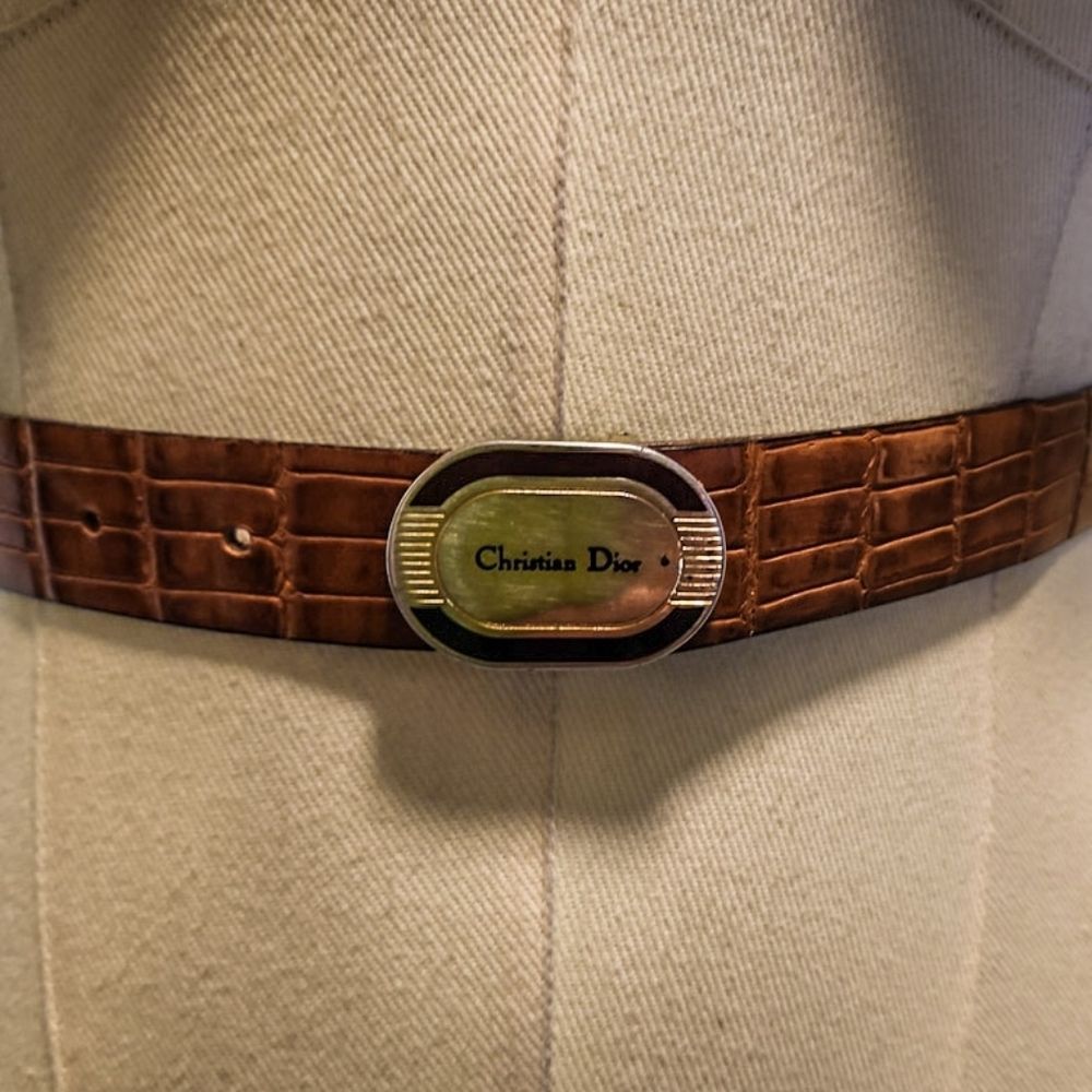 Vintage Dior Brown Leather Belt with Multi Color Alloy Buckle - Picture 2 of 7